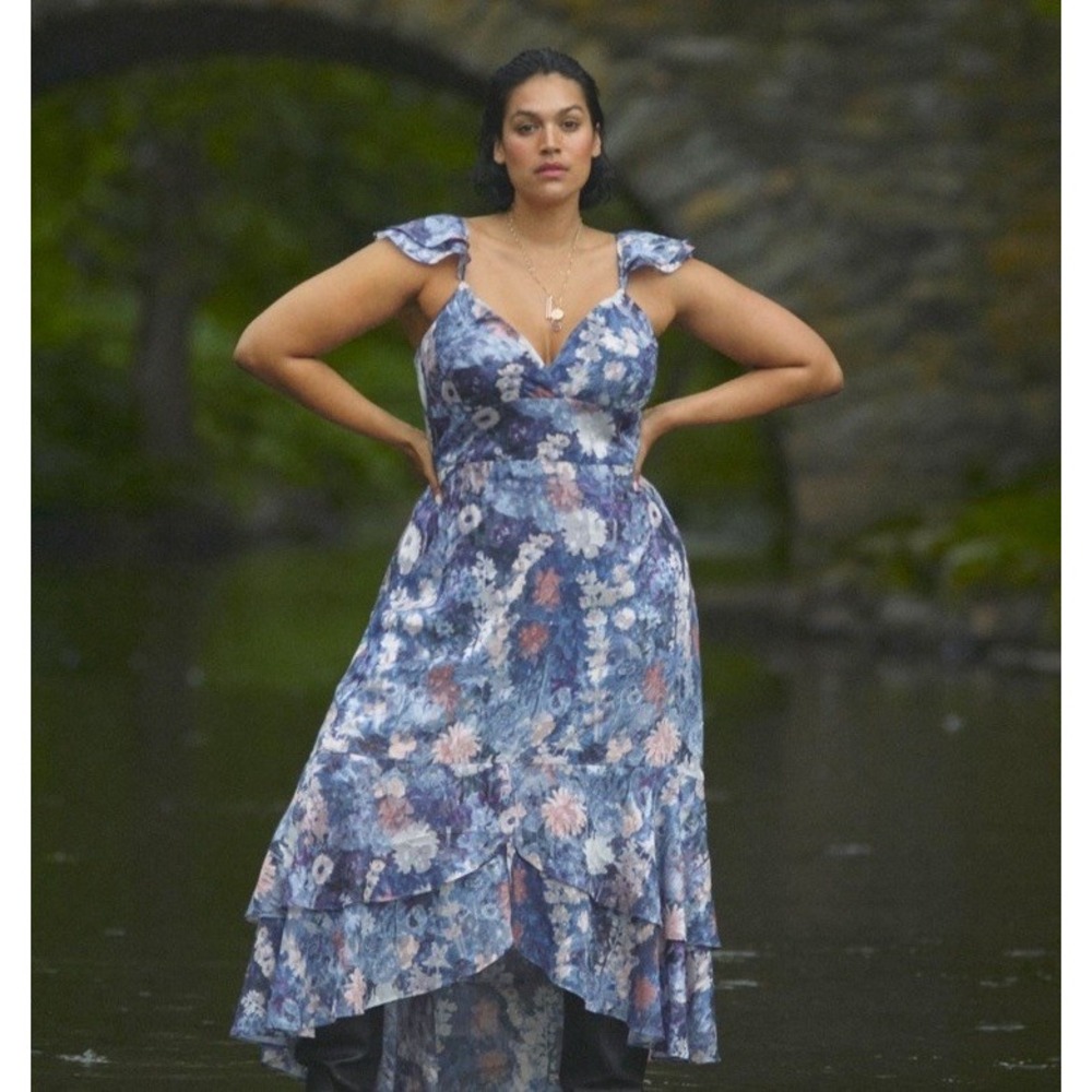 Anthropologie Blue Floral Midi Dress